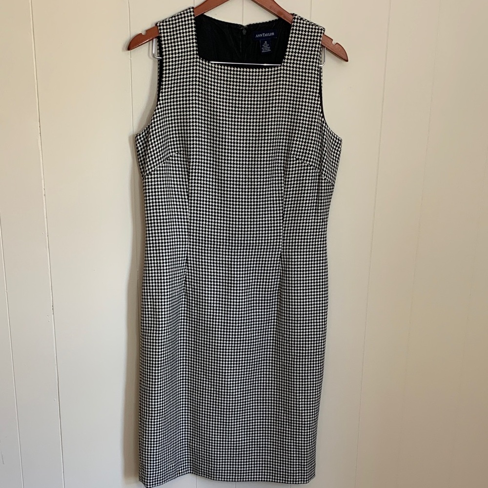 Ann Taylor Black and Houndstooth Midi Dress Size 10